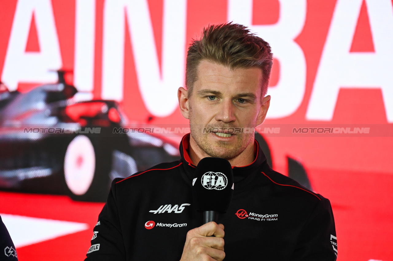 GP BAHRAIN, Nico Hulkenberg (GER) Haas F1 Team in the FIA Press Conference.

02.03.2023. Formula 1 World Championship, Rd 1, Bahrain Grand Prix, Sakhir, Bahrain, Preparation Day.

- www.xpbimages.com, EMail: requests@xpbimages.com © Copyright: XPB Images