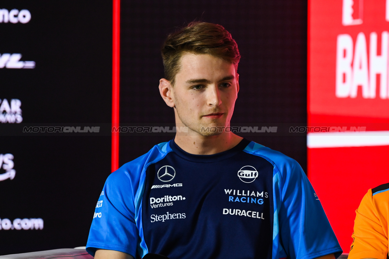 GP BAHRAIN, Logan Sargeant (USA) Williams Racing in the FIA Press Conference.

02.03.2023. Formula 1 World Championship, Rd 1, Bahrain Grand Prix, Sakhir, Bahrain, Preparation Day.

- www.xpbimages.com, EMail: requests@xpbimages.com © Copyright: XPB Images