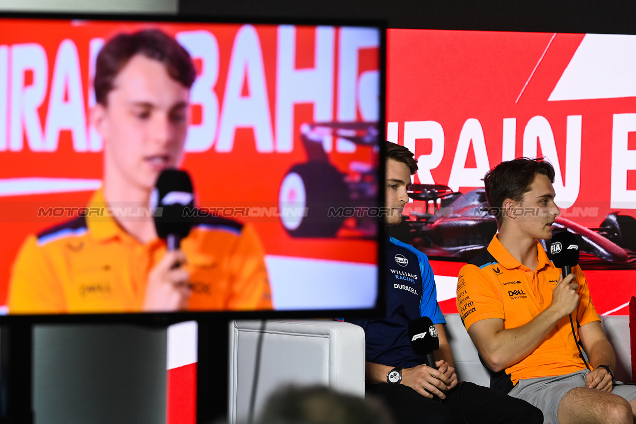 GP BAHRAIN, Oscar Piastri (AUS) McLaren in the FIA Press Conference.

02.03.2023. Formula 1 World Championship, Rd 1, Bahrain Grand Prix, Sakhir, Bahrain, Preparation Day.

- www.xpbimages.com, EMail: requests@xpbimages.com © Copyright: XPB Images