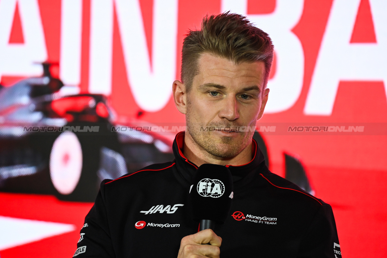 GP BAHRAIN, Nico Hulkenberg (GER) Haas F1 Team in the FIA Press Conference.

02.03.2023. Formula 1 World Championship, Rd 1, Bahrain Grand Prix, Sakhir, Bahrain, Preparation Day.

- www.xpbimages.com, EMail: requests@xpbimages.com © Copyright: XPB Images