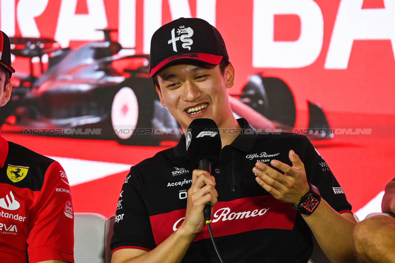 GP BAHRAIN, Zhou Guanyu (CHN) Alfa Romeo F1 Team in the FIA Press Conference.

02.03.2023. Formula 1 World Championship, Rd 1, Bahrain Grand Prix, Sakhir, Bahrain, Preparation Day.

- www.xpbimages.com, EMail: requests@xpbimages.com © Copyright: XPB Images