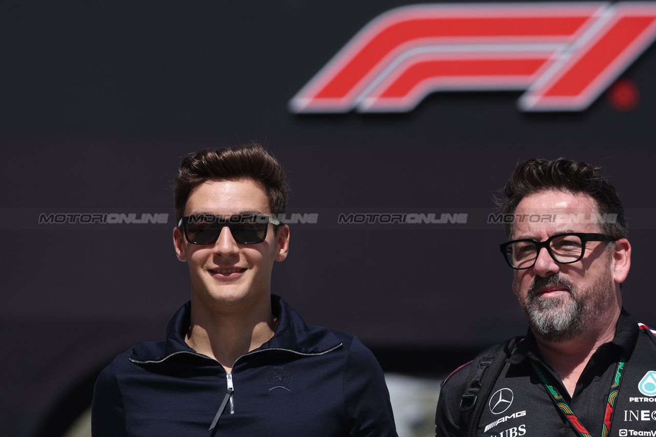 GP BAHRAIN, (L to R): George Russell (GBR) Mercedes AMG F1 with Gwen Lagrue, Head of Mercedes AMG Driver Development.

02.03.2023. Formula 1 World Championship, Rd 1, Bahrain Grand Prix, Sakhir, Bahrain, Preparation Day.

- www.xpbimages.com, EMail: requests@xpbimages.com © Copyright: Bearne / XPB Images
