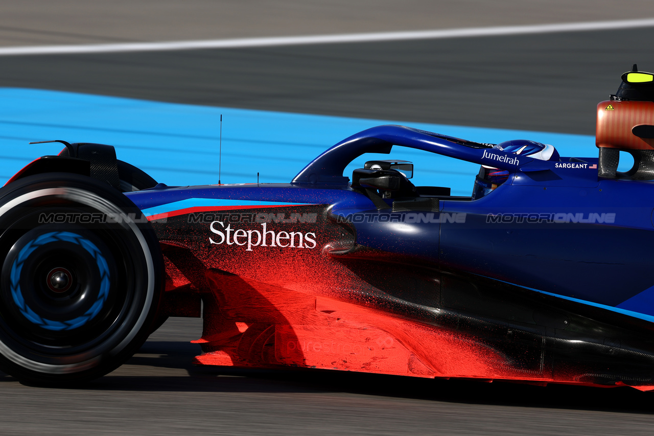 GP BAHRAIN, Logan Sargeant (USA) Williams Racing FW45 with flow-vis paint.

03.03.2023. Formula 1 World Championship, Rd 1, Bahrain Grand Prix, Sakhir, Bahrain, Practice Day

 - www.xpbimages.com, EMail: requests@xpbimages.com © Copyright: Coates / XPB Images