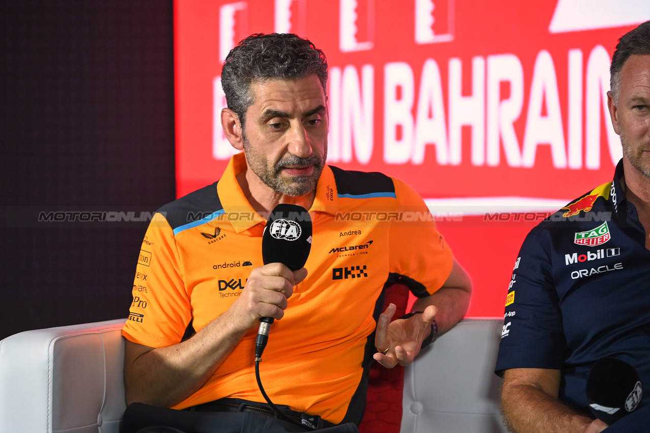 GP BAHRAIN, Andrea Stella (ITA) McLaren Team Principal in the FIA Press Conference.

03.03.2023. Formula 1 World Championship, Rd 1, Bahrain Grand Prix, Sakhir, Bahrain, Practice Day

- www.xpbimages.com, EMail: requests@xpbimages.com © Copyright: XPB Images