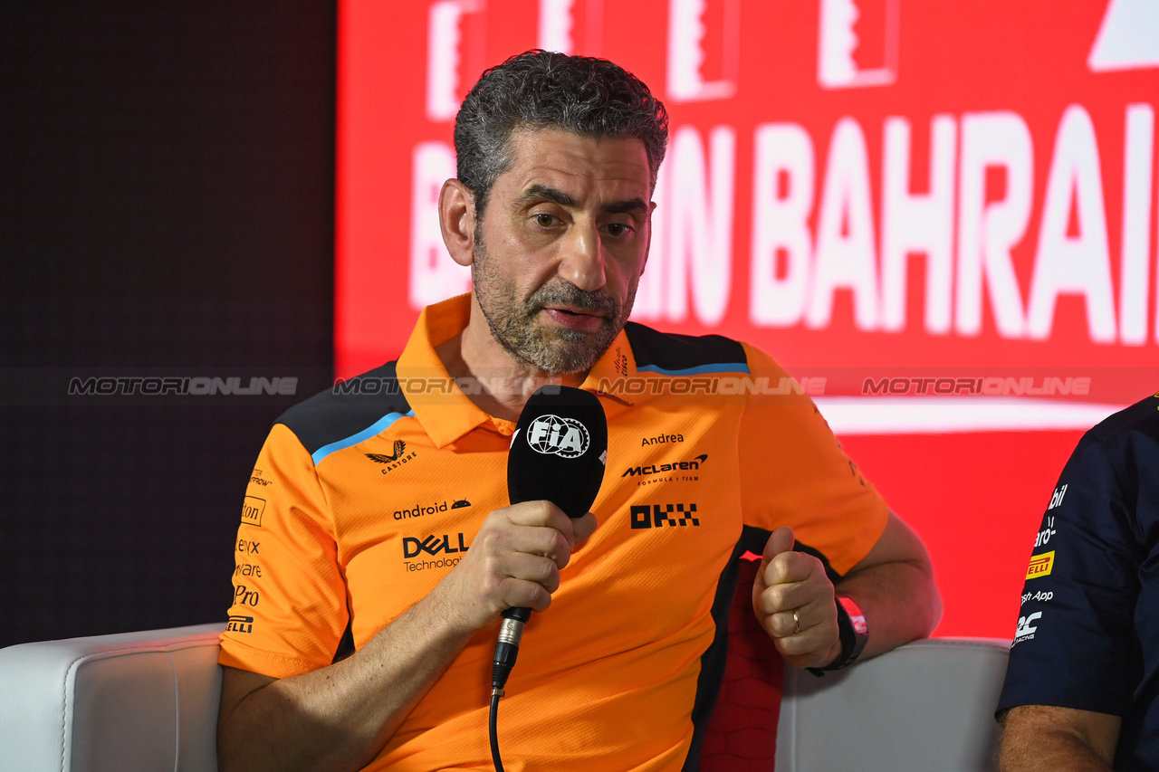 GP BAHRAIN, Andrea Stella (ITA) McLaren Team Principal in the FIA Press Conference.

03.03.2023. Formula 1 World Championship, Rd 1, Bahrain Grand Prix, Sakhir, Bahrain, Practice Day

- www.xpbimages.com, EMail: requests@xpbimages.com © Copyright: XPB Images