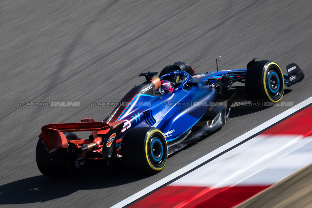 GP BAHRAIN, Alexander Albon (THA) Williams Racing FW45.

03.03.2023. Formula 1 World Championship, Rd 1, Bahrain Grand Prix, Sakhir, Bahrain, Practice Day

- www.xpbimages.com, EMail: requests@xpbimages.com © Copyright: Bearne / XPB Images