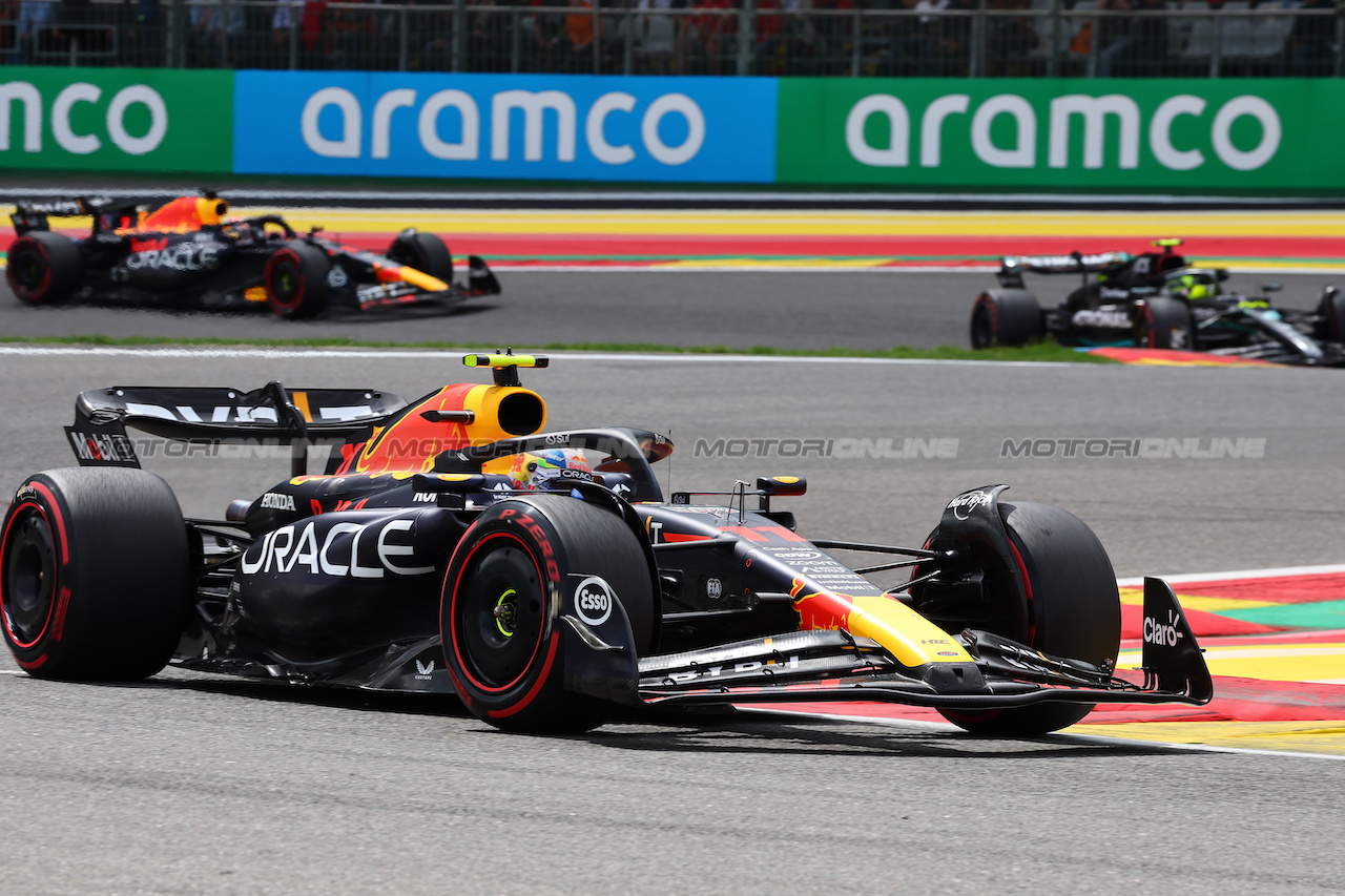 GP BELGIO, Sergio Perez (MEX) Red Bull Racing RB19.
30.07.2023. Formula 1 World Championship, Rd 13, Belgian Grand Prix, Spa Francorchamps, Belgium, Gara Day.
- www.xpbimages.com, EMail: requests@xpbimages.com © Copyright: Batchelor / XPB Images