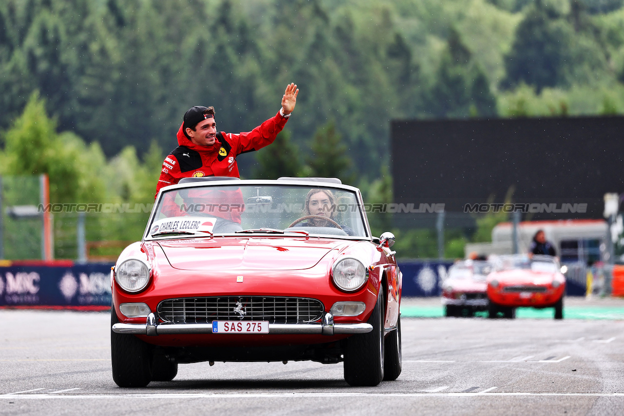 GP BELGIO, Charles Leclerc (MON) Ferrari on the drivers' parade.
30.07.2023. Formula 1 World Championship, Rd 13, Belgian Grand Prix, Spa Francorchamps, Belgium, Gara Day.
 - www.xpbimages.com, EMail: requests@xpbimages.com © Copyright: Coates / XPB Images