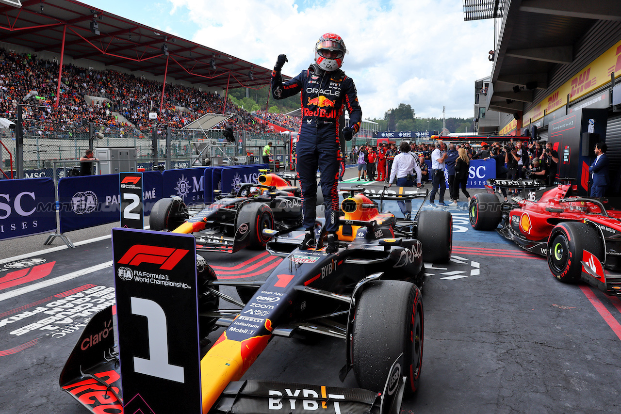 GP BELGIO, Gara winner Max Verstappen (NLD) Red Bull Racing RB19 celebrates in parc ferme.
30.07.2023. Formula 1 World Championship, Rd 13, Belgian Grand Prix, Spa Francorchamps, Belgium, Gara Day.
- www.xpbimages.com, EMail: requests@xpbimages.com © Copyright: Batchelor / XPB Images