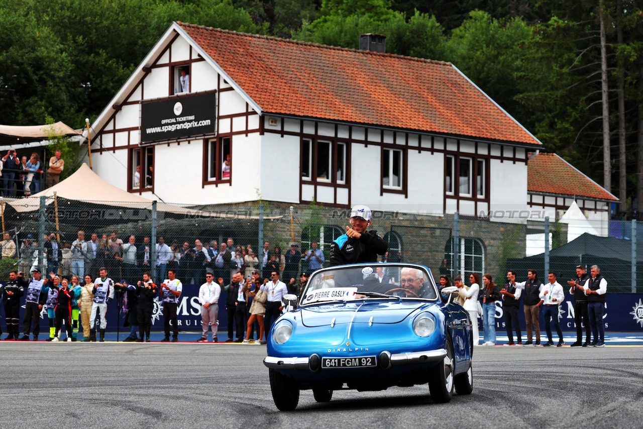 GP BELGIO, Pierre Gasly (FRA) Alpine F1 Team on the drivers' parade.
30.07.2023. Formula 1 World Championship, Rd 13, Belgian Grand Prix, Spa Francorchamps, Belgium, Gara Day.
 - www.xpbimages.com, EMail: requests@xpbimages.com © Copyright: Coates / XPB Images
