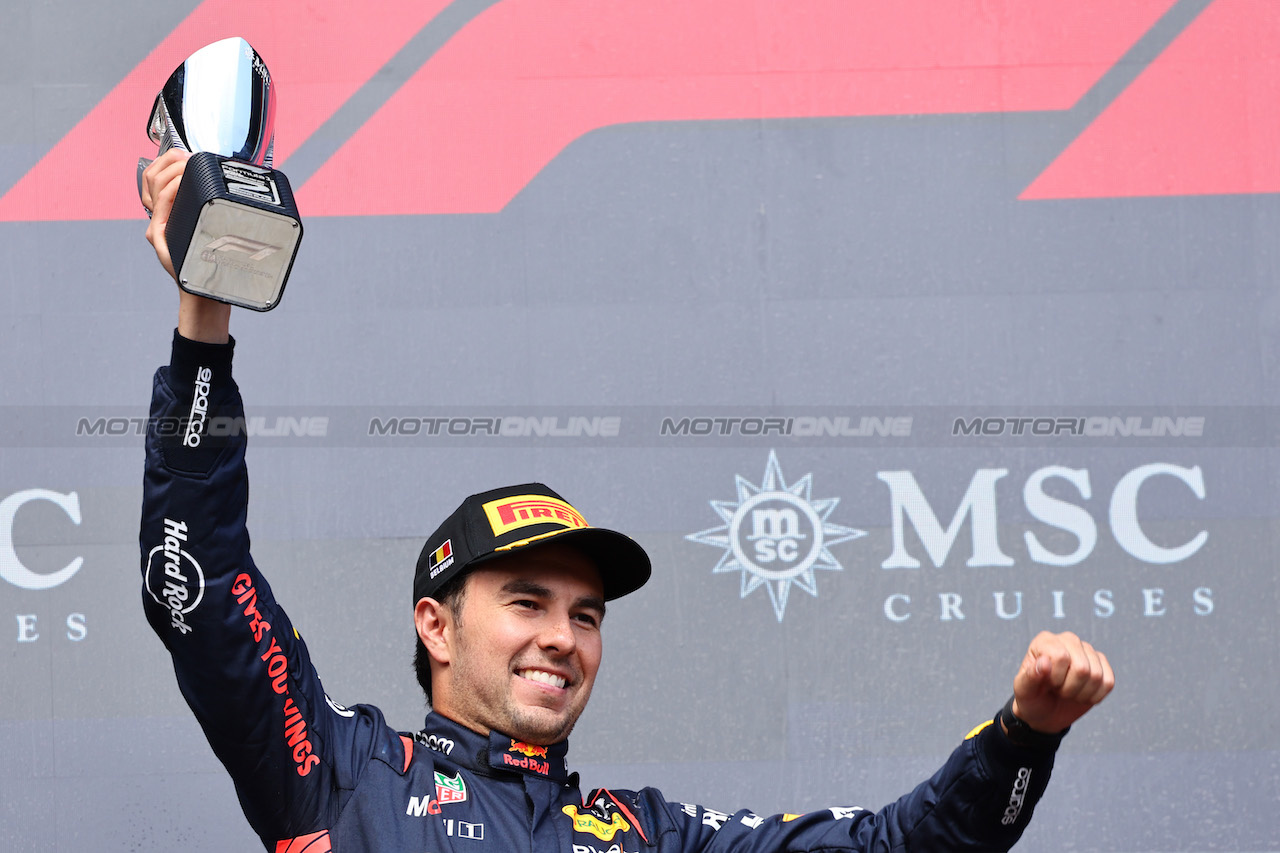 GP BELGIO, 2nd place Sergio Perez (MEX) Red Bull Racing.
30.07.2023. Formula 1 World Championship, Rd 13, Belgian Grand Prix, Spa Francorchamps, Belgium, Gara Day.
- www.xpbimages.com, EMail: requests@xpbimages.com © Copyright: Batchelor / XPB Images