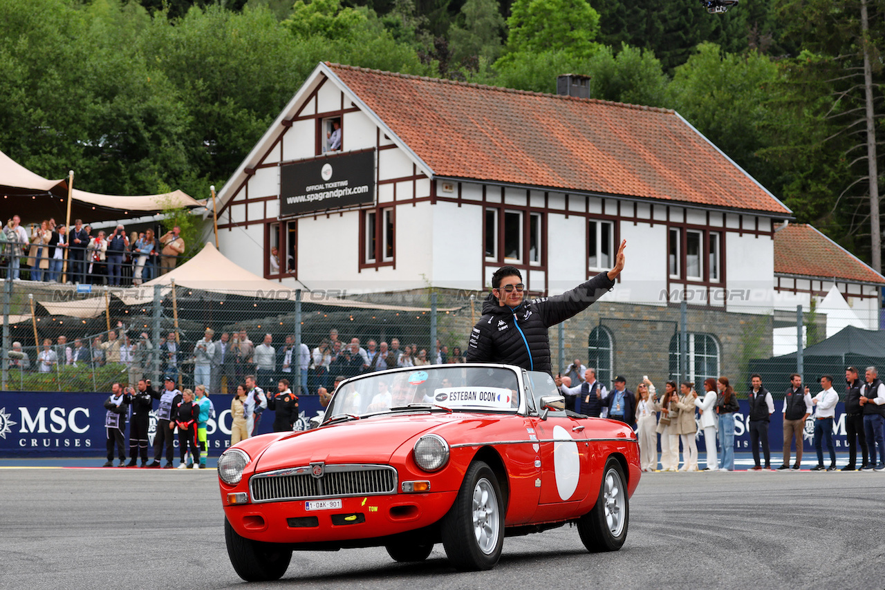 GP BELGIO, Esteban Ocon (FRA) Alpine F1 Team on the drivers' parade.
30.07.2023. Formula 1 World Championship, Rd 13, Belgian Grand Prix, Spa Francorchamps, Belgium, Gara Day.
 - www.xpbimages.com, EMail: requests@xpbimages.com © Copyright: Coates / XPB Images