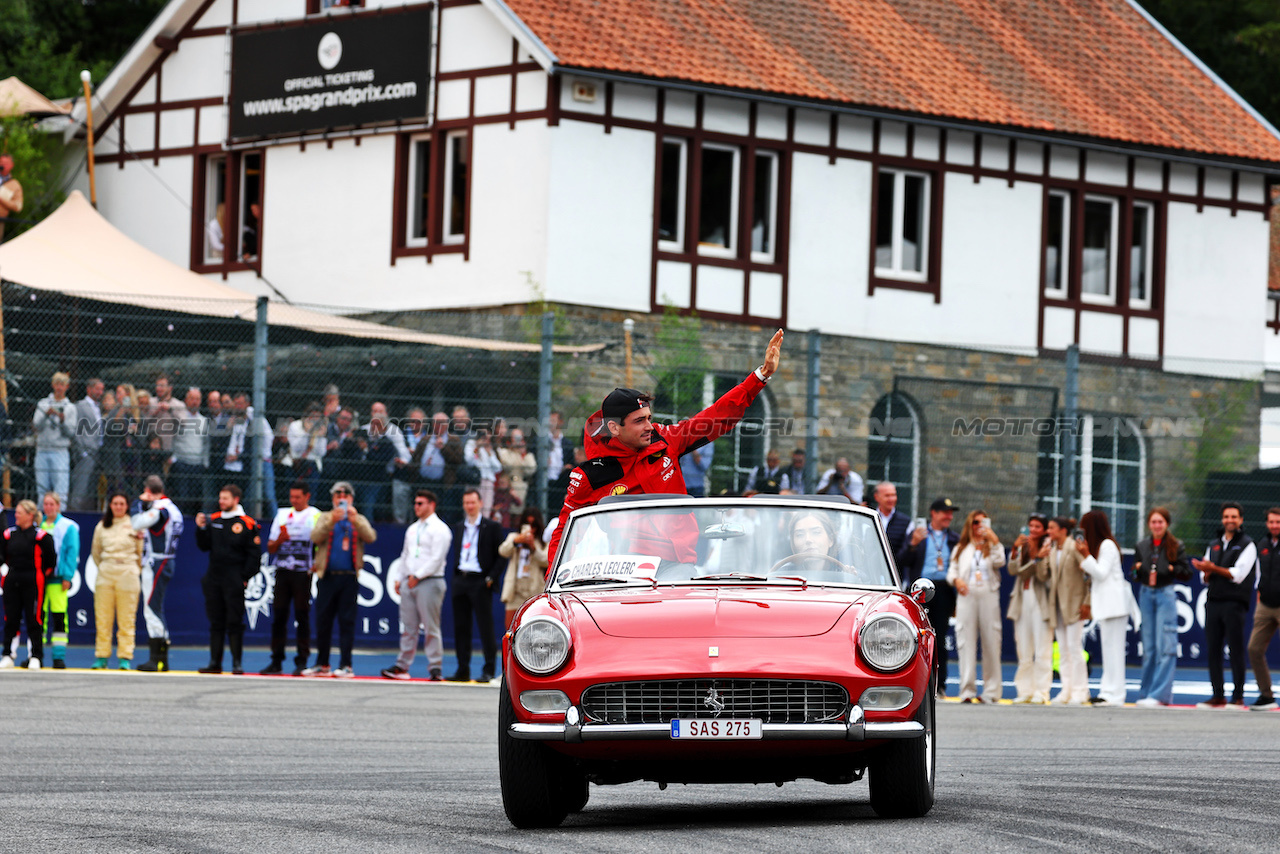 GP BELGIO, Charles Leclerc (MON) Ferrari on the drivers' parade.
30.07.2023. Formula 1 World Championship, Rd 13, Belgian Grand Prix, Spa Francorchamps, Belgium, Gara Day.
 - www.xpbimages.com, EMail: requests@xpbimages.com © Copyright: Coates / XPB Images