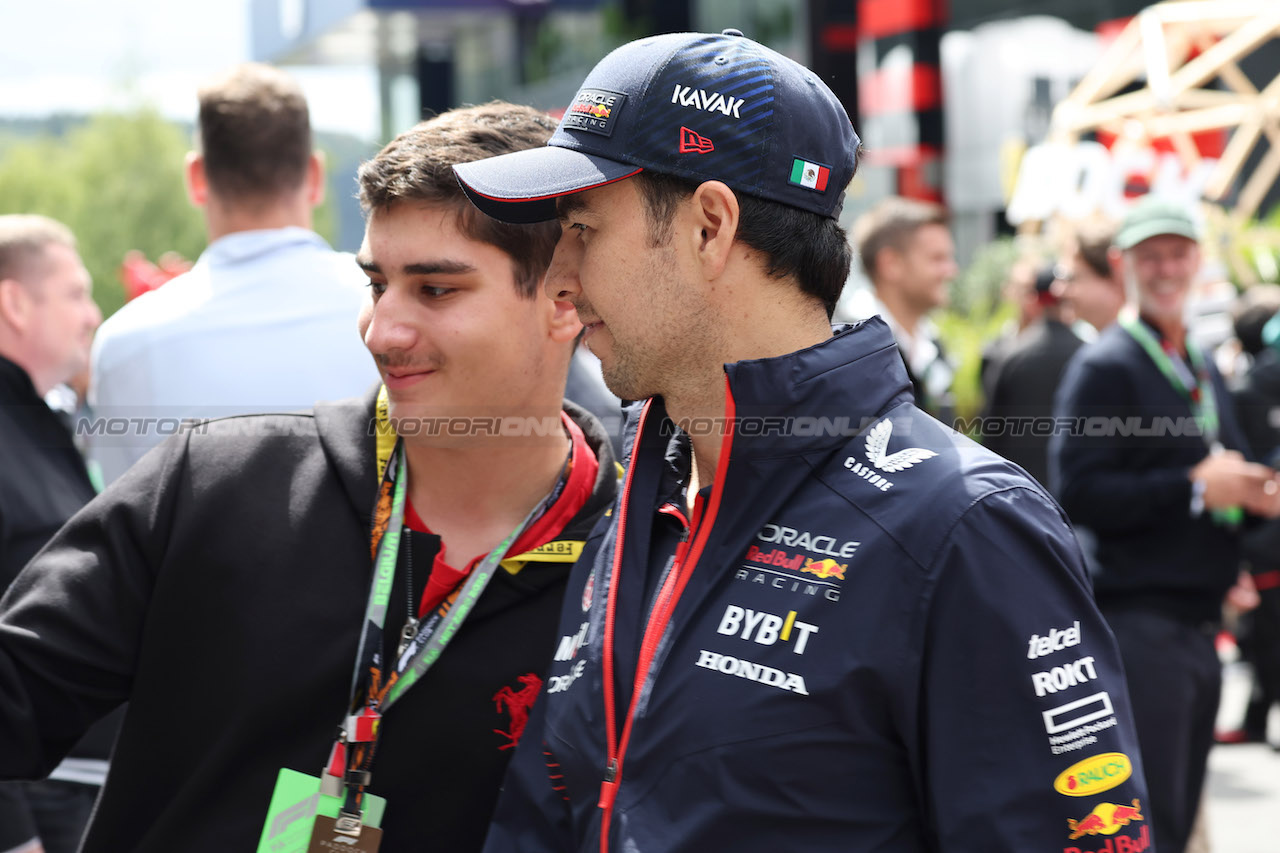 GP BELGIO, Sergio Perez (MEX) Red Bull Racing.
30.07.2023. Formula 1 World Championship, Rd 13, Belgian Grand Prix, Spa Francorchamps, Belgium, Gara Day.
 - www.xpbimages.com, EMail: requests@xpbimages.com © Copyright: Rew / XPB Images