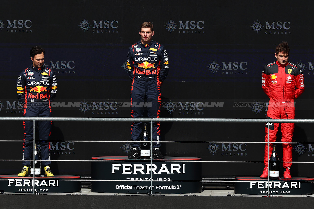 GP BELGIO, The podium (L to R): Sergio Perez (MEX) Red Bull Racing, second; Max Verstappen (NLD) Red Bull Racing, vincitore; Charles Leclerc (MON) Ferrari, third.
30.07.2023. Formula 1 World Championship, Rd 13, Belgian Grand Prix, Spa Francorchamps, Belgium, Gara Day.
 - www.xpbimages.com, EMail: requests@xpbimages.com © Copyright: Coates / XPB Images