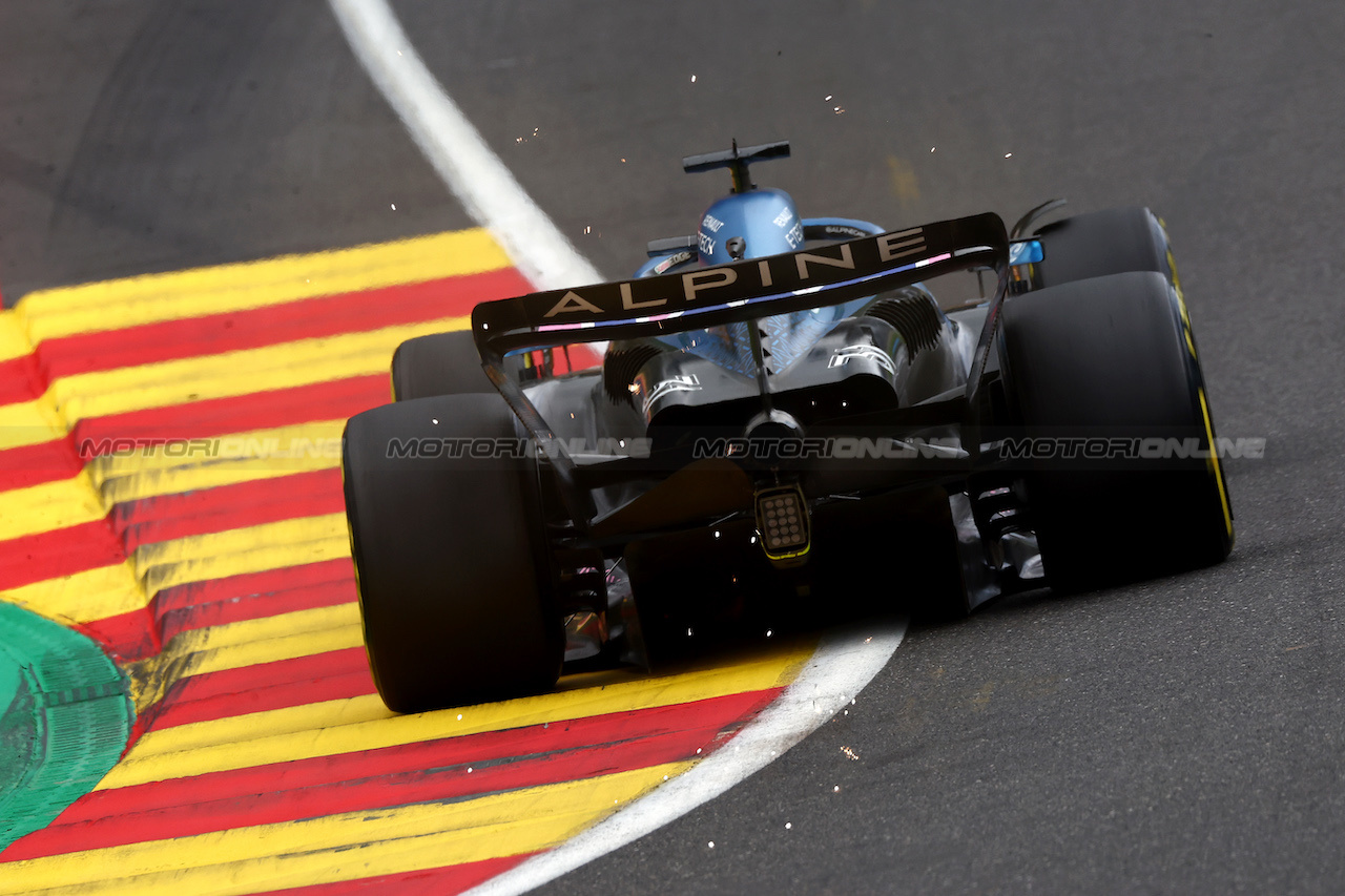 GP BELGIO, Esteban Ocon (FRA) Alpine F1 Team A523.
30.07.2023. Formula 1 World Championship, Rd 13, Belgian Grand Prix, Spa Francorchamps, Belgium, Gara Day.
 - www.xpbimages.com, EMail: requests@xpbimages.com © Copyright: Coates / XPB Images