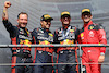 GP BELGIO, 
The podium (L to R): Greg Reeson (GBR) Red Bull Racing Tyre Technician; Sergio Perez (MEX) Red Bull Racing, second; Max Verstappen (NLD) Red Bull Racing, vincitore; Charles Leclerc (MON) Ferrari, third. 30.07.2023. Formula 1 World Championship, Rd 13, Belgian Grand Prix, Spa Francorchamps, Belgium, Gara Day. - www.xpbimages.com, EMail: requests@xpbimages.com © Copyright: Batchelor / XPB Images