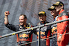 GP BELGIO, The podium (L to R): Greg Reeson (GBR) Red Bull Racing Tyre Technician; Sergio Perez (MEX) Red Bull Racing, second; Max Verstappen (NLD) Red Bull Racing, vincitore; Charles Leclerc (MON) Ferrari, third.
30.07.2023. Formula 1 World Championship, Rd 13, Belgian Grand Prix, Spa Francorchamps, Belgium, Gara Day.
 - www.xpbimages.com, EMail: requests@xpbimages.com © Copyright: Rew / XPB Images