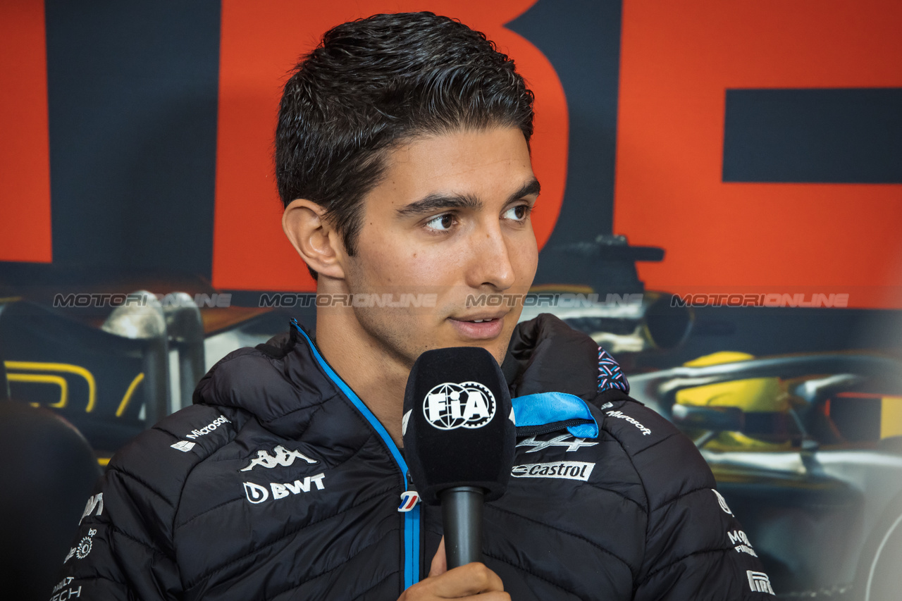 GP BELGIO, Esteban Ocon (FRA) Alpine F1 Team in the FIA Press Conference.

27.07.2023. Formula 1 World Championship, Rd 13, Belgian Grand Prix, Spa Francorchamps, Belgium, Preparation Day.

- www.xpbimages.com, EMail: requests@xpbimages.com © Copyright: Bearne / XPB Images