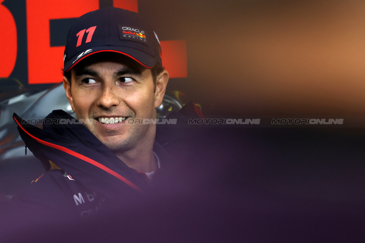 GP BELGIO, Sergio Perez (MEX) Red Bull Racing in the FIA Press Conference.

27.07.2023. Formula 1 World Championship, Rd 13, Belgian Grand Prix, Spa Francorchamps, Belgium, Preparation Day.

 - www.xpbimages.com, EMail: requests@xpbimages.com © Copyright: Rew / XPB Images