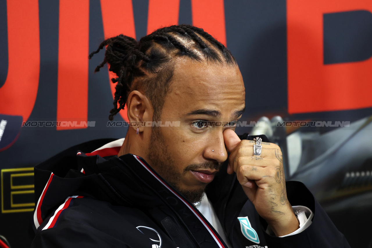 GP BELGIO, Lewis Hamilton (GBR) Mercedes AMG F1 in the FIA Press Conference.

27.07.2023. Formula 1 World Championship, Rd 13, Belgian Grand Prix, Spa Francorchamps, Belgium, Preparation Day.

 - www.xpbimages.com, EMail: requests@xpbimages.com © Copyright: Rew / XPB Images