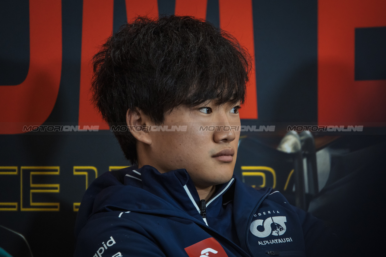 GP BELGIO, Yuki Tsunoda (JPN) AlphaTauri in the FIA Press Conference.

27.07.2023. Formula 1 World Championship, Rd 13, Belgian Grand Prix, Spa Francorchamps, Belgium, Preparation Day.

- www.xpbimages.com, EMail: requests@xpbimages.com © Copyright: Bearne / XPB Images