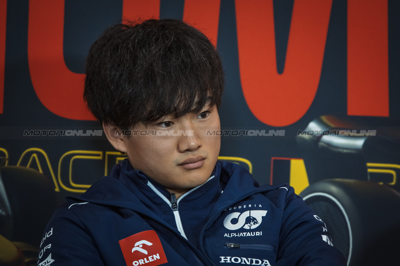 GP BELGIO, Yuki Tsunoda (JPN) AlphaTauri in the FIA Press Conference.

27.07.2023. Formula 1 World Championship, Rd 13, Belgian Grand Prix, Spa Francorchamps, Belgium, Preparation Day.

- www.xpbimages.com, EMail: requests@xpbimages.com © Copyright: Bearne / XPB Images