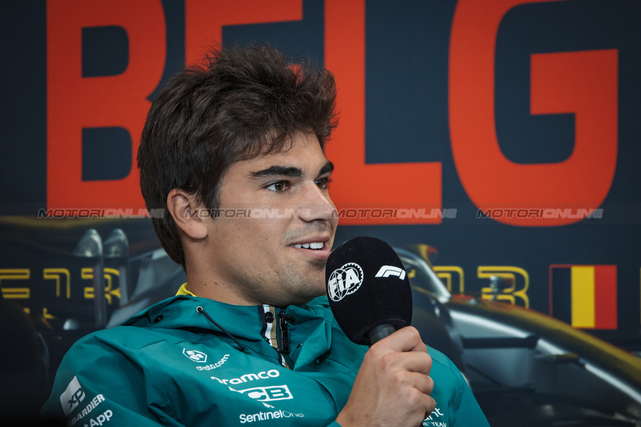 GP BELGIO, Lance Stroll (CDN) Aston Martin F1 Team in the FIA Press Conference.

27.07.2023. Formula 1 World Championship, Rd 13, Belgian Grand Prix, Spa Francorchamps, Belgium, Preparation Day.

- www.xpbimages.com, EMail: requests@xpbimages.com © Copyright: Bearne / XPB Images