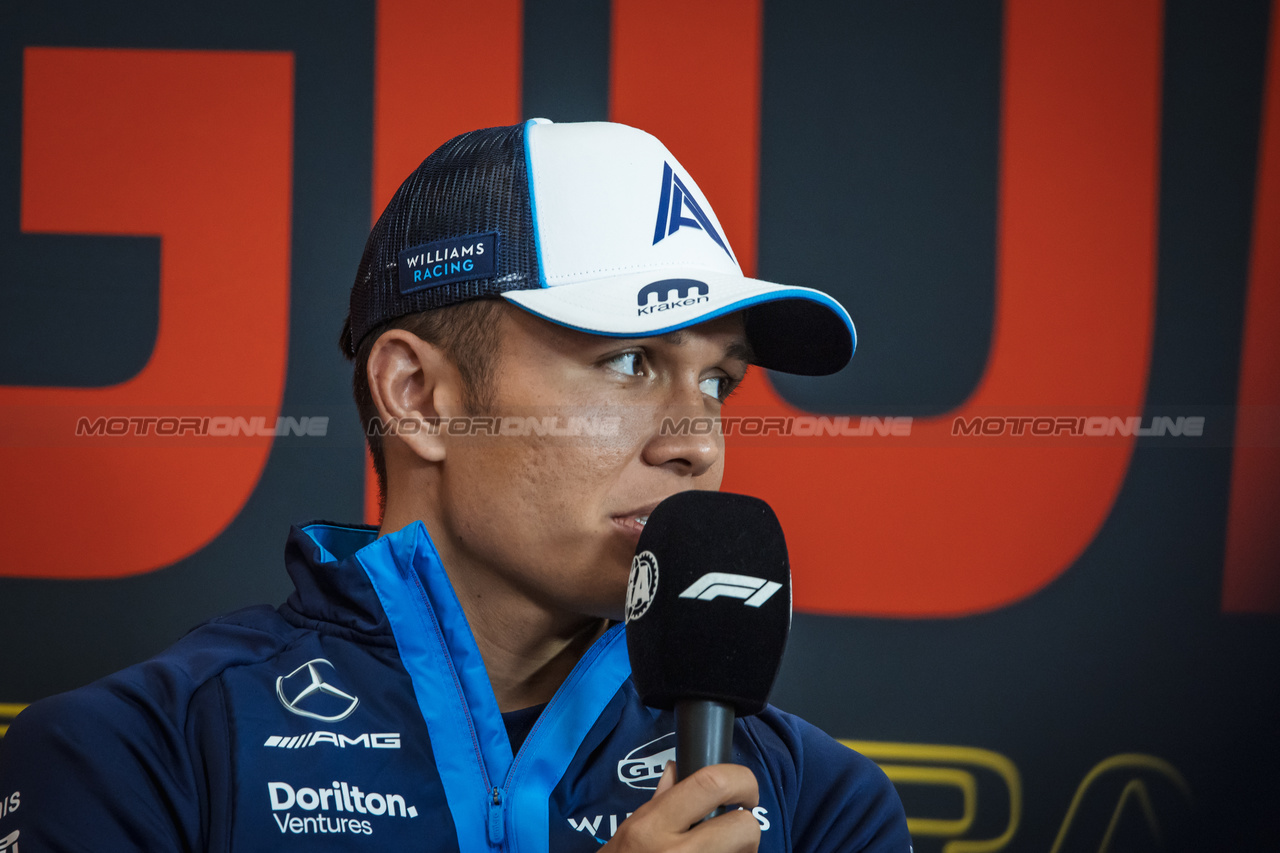 GP BELGIO, Alexander Albon (THA) Williams Racing in the FIA Press Conference.

27.07.2023. Formula 1 World Championship, Rd 13, Belgian Grand Prix, Spa Francorchamps, Belgium, Preparation Day.

- www.xpbimages.com, EMail: requests@xpbimages.com © Copyright: Bearne / XPB Images