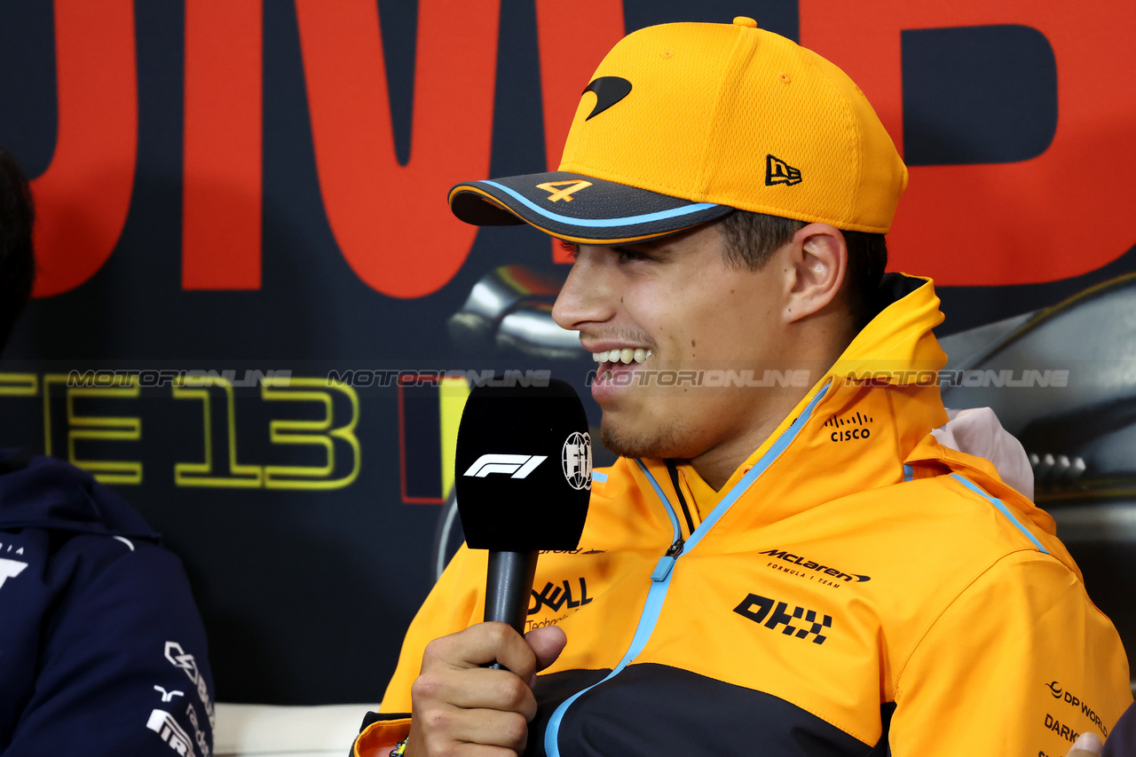 GP BELGIO, Lando Norris (GBR) McLaren in the FIA Press Conference.

27.07.2023. Formula 1 World Championship, Rd 13, Belgian Grand Prix, Spa Francorchamps, Belgium, Preparation Day.

 - www.xpbimages.com, EMail: requests@xpbimages.com © Copyright: Rew / XPB Images
