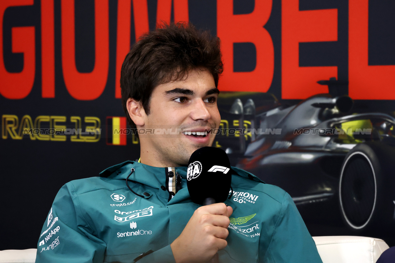 GP BELGIO, Lance Stroll (CDN) Aston Martin F1 Team in the FIA Press Conference.

27.07.2023. Formula 1 World Championship, Rd 13, Belgian Grand Prix, Spa Francorchamps, Belgium, Preparation Day.

 - www.xpbimages.com, EMail: requests@xpbimages.com © Copyright: Rew / XPB Images