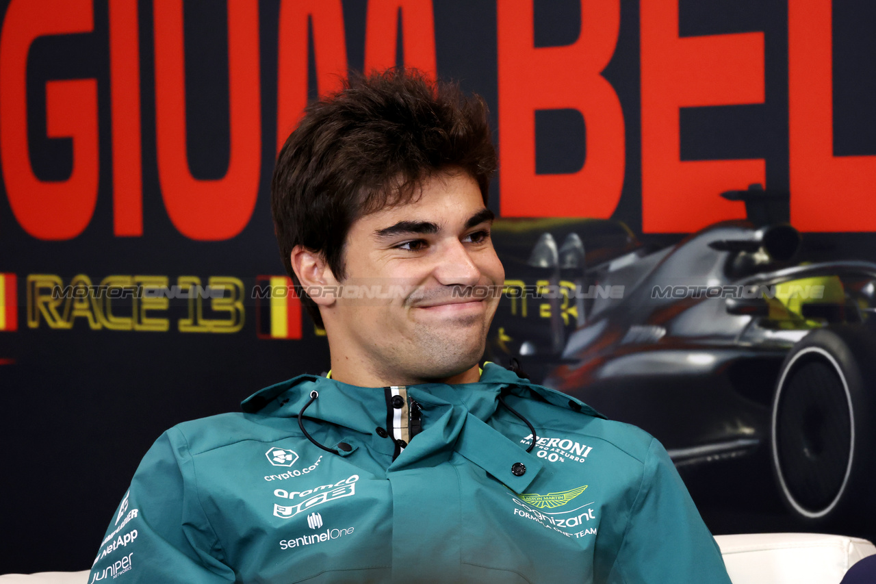 GP BELGIO, Lance Stroll (CDN) Aston Martin F1 Team in the FIA Press Conference.

27.07.2023. Formula 1 World Championship, Rd 13, Belgian Grand Prix, Spa Francorchamps, Belgium, Preparation Day.

 - www.xpbimages.com, EMail: requests@xpbimages.com © Copyright: Rew / XPB Images