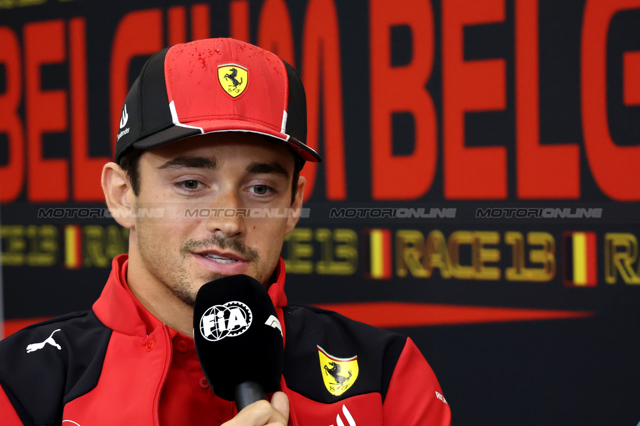 GP BELGIO, Charles Leclerc (MON) Ferrari in the FIA Press Conference.

27.07.2023. Formula 1 World Championship, Rd 13, Belgian Grand Prix, Spa Francorchamps, Belgium, Preparation Day.

 - www.xpbimages.com, EMail: requests@xpbimages.com © Copyright: Rew / XPB Images