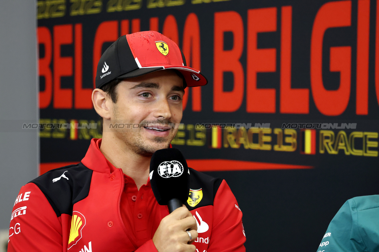GP BELGIO, Charles Leclerc (MON) Ferrari in the FIA Press Conference.

27.07.2023. Formula 1 World Championship, Rd 13, Belgian Grand Prix, Spa Francorchamps, Belgium, Preparation Day.

 - www.xpbimages.com, EMail: requests@xpbimages.com © Copyright: Rew / XPB Images
