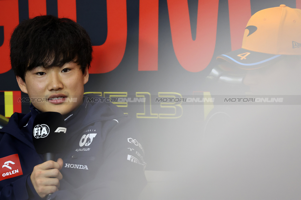 GP BELGIO, Yuki Tsunoda (JPN) AlphaTauri in the FIA Press Conference.

27.07.2023. Formula 1 World Championship, Rd 13, Belgian Grand Prix, Spa Francorchamps, Belgium, Preparation Day.

 - www.xpbimages.com, EMail: requests@xpbimages.com © Copyright: Rew / XPB Images