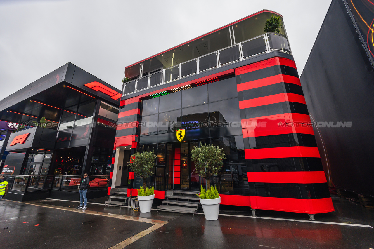 GP BELGIO, Ferrari motorhome in the paddock.

27.07.2023. Formula 1 World Championship, Rd 13, Belgian Grand Prix, Spa Francorchamps, Belgium, Preparation Day.

- www.xpbimages.com, EMail: requests@xpbimages.com © Copyright: Bearne / XPB Images