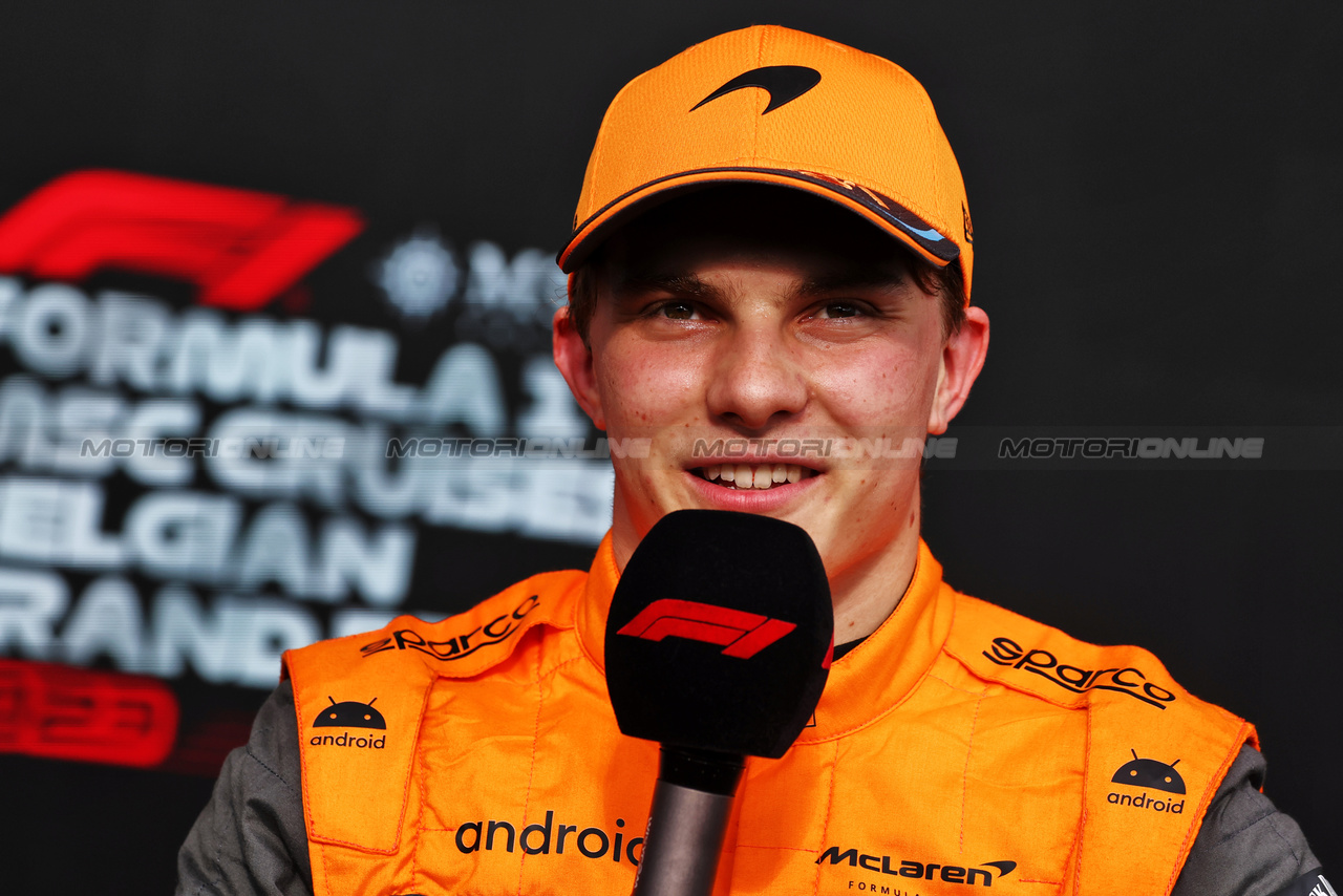 GP BELGIO, Second placed Oscar Piastri (AUS) McLaren in Sprint parc ferme.

29.07.2023. Formula 1 World Championship, Rd 13, Belgian Grand Prix, Spa Francorchamps, Belgium, Sprint Day.

- www.xpbimages.com, EMail: requests@xpbimages.com © Copyright: Moy / XPB Images