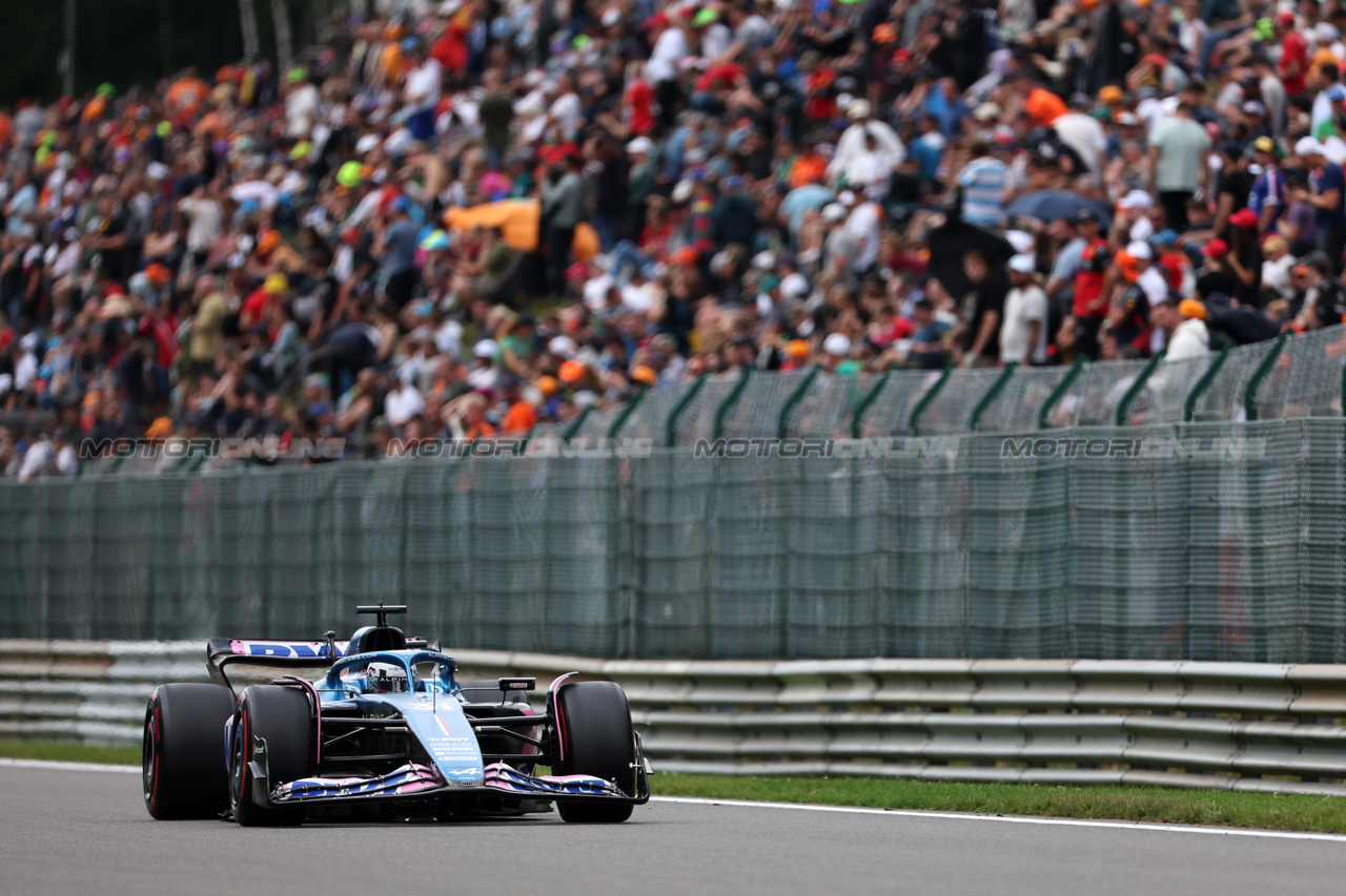 GP BELGIO, Esteban Ocon (FRA) Alpine F1 Team A523.

29.07.2023. Formula 1 World Championship, Rd 13, Belgian Grand Prix, Spa Francorchamps, Belgium, Sprint Day.

 - www.xpbimages.com, EMail: requests@xpbimages.com © Copyright: Rew / XPB Images