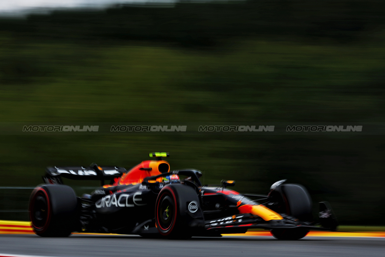 GP BELGIO, Sergio Perez (MEX) Red Bull Racing RB19.

29.07.2023. Formula 1 World Championship, Rd 13, Belgian Grand Prix, Spa Francorchamps, Belgium, Sprint Day.

 - www.xpbimages.com, EMail: requests@xpbimages.com © Copyright: Coates / XPB Images