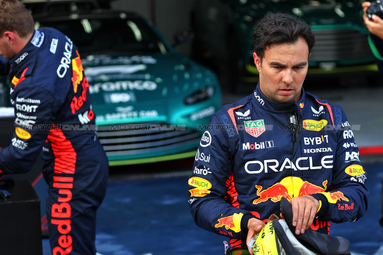 GP BELGIO, Third placed Sergio Perez (MEX) Red Bull Racing in qualifying parc ferme.

28.07.2023. Formula 1 World Championship, Rd 13, Belgian Grand Prix, Spa Francorchamps, Belgium, Qualifiche Day.

- www.xpbimages.com, EMail: requests@xpbimages.com © Copyright: Batchelor / XPB Images