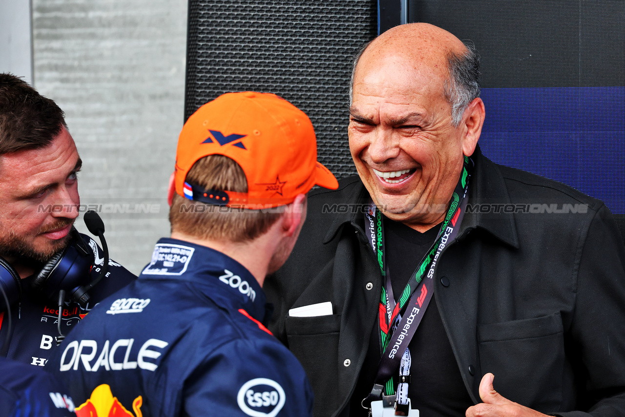 GP BELGIO, Antonio Perez (MEX) with Max Verstappen (NLD) Red Bull Racing in qualifying parc ferme.

28.07.2023. Formula 1 World Championship, Rd 13, Belgian Grand Prix, Spa Francorchamps, Belgium, Qualifiche Day.

- www.xpbimages.com, EMail: requests@xpbimages.com © Copyright: Batchelor / XPB Images
