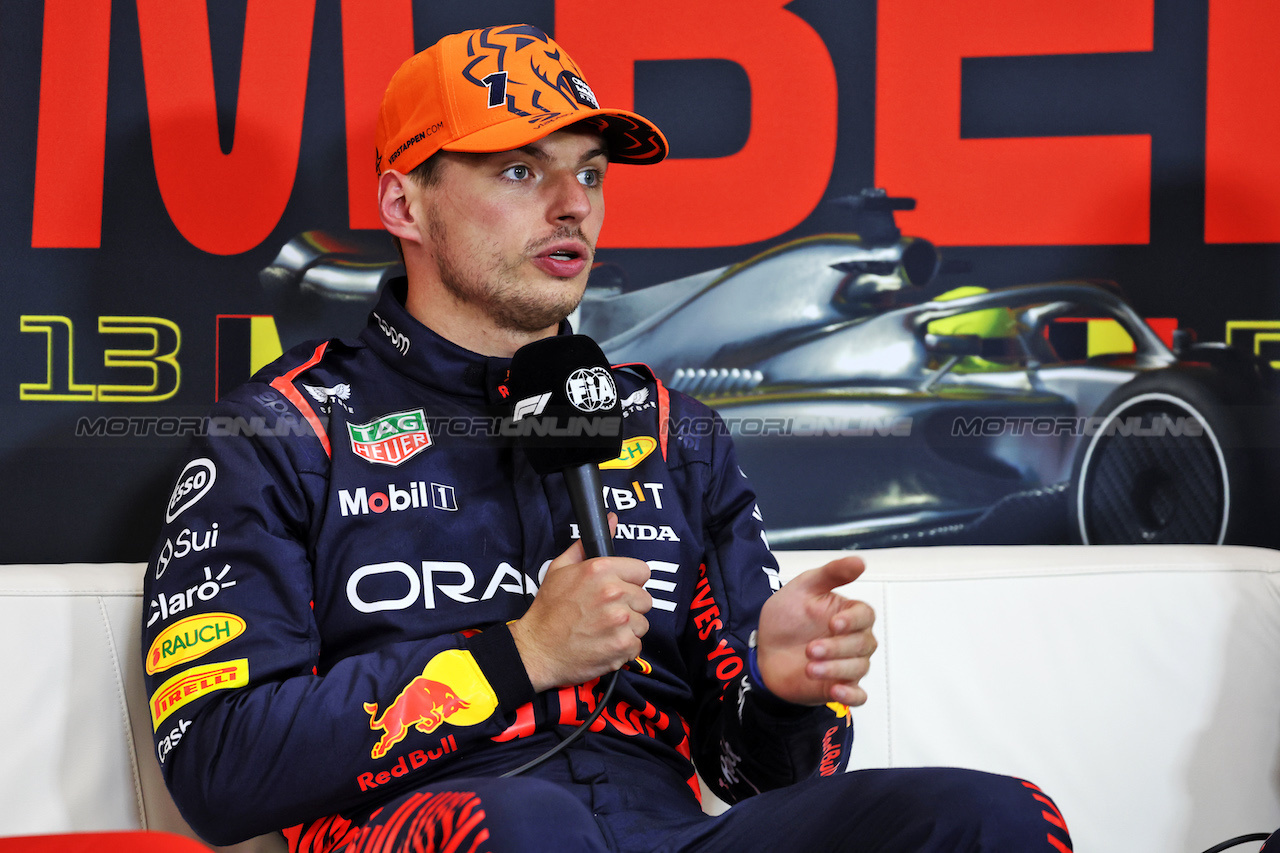 GP BELGIO, Max Verstappen (NLD) Red Bull Racing in the post qualifying FIA Press Conference.
28.07.2023. Formula 1 World Championship, Rd 13, Belgian Grand Prix, Spa Francorchamps, Belgium, Qualifiche Day.
- www.xpbimages.com, EMail: requests@xpbimages.com © Copyright: Bearne / XPB Images