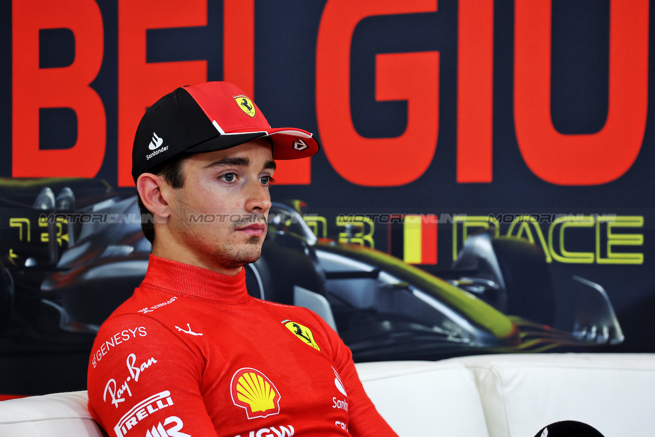 GP BELGIO, Charles Leclerc (MON) Ferrari in the post qualifying FIA Press Conference.
28.07.2023. Formula 1 World Championship, Rd 13, Belgian Grand Prix, Spa Francorchamps, Belgium, Qualifiche Day.
- www.xpbimages.com, EMail: requests@xpbimages.com © Copyright: Bearne / XPB Images
