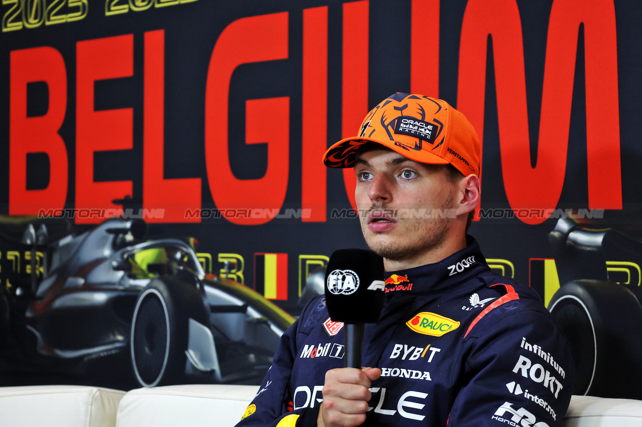 GP BELGIO, Max Verstappen (NLD) Red Bull Racing in the post qualifying FIA Press Conference.
28.07.2023. Formula 1 World Championship, Rd 13, Belgian Grand Prix, Spa Francorchamps, Belgium, Qualifiche Day.
- www.xpbimages.com, EMail: requests@xpbimages.com © Copyright: Bearne / XPB Images