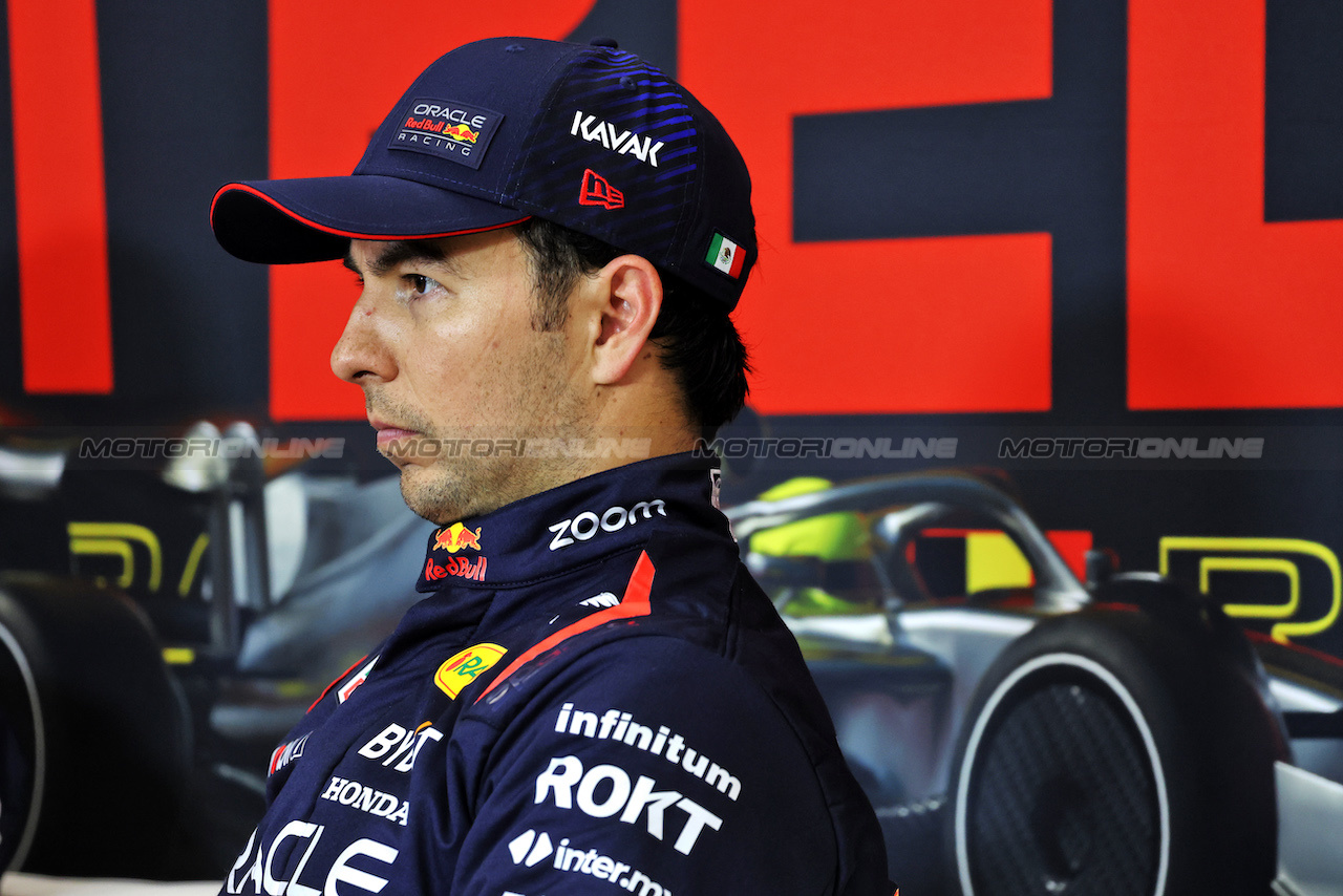 GP BELGIO, Sergio Perez (MEX) Red Bull Racing in the post qualifying FIA Press Conference.
28.07.2023. Formula 1 World Championship, Rd 13, Belgian Grand Prix, Spa Francorchamps, Belgium, Qualifiche Day.
- www.xpbimages.com, EMail: requests@xpbimages.com © Copyright: Bearne / XPB Images