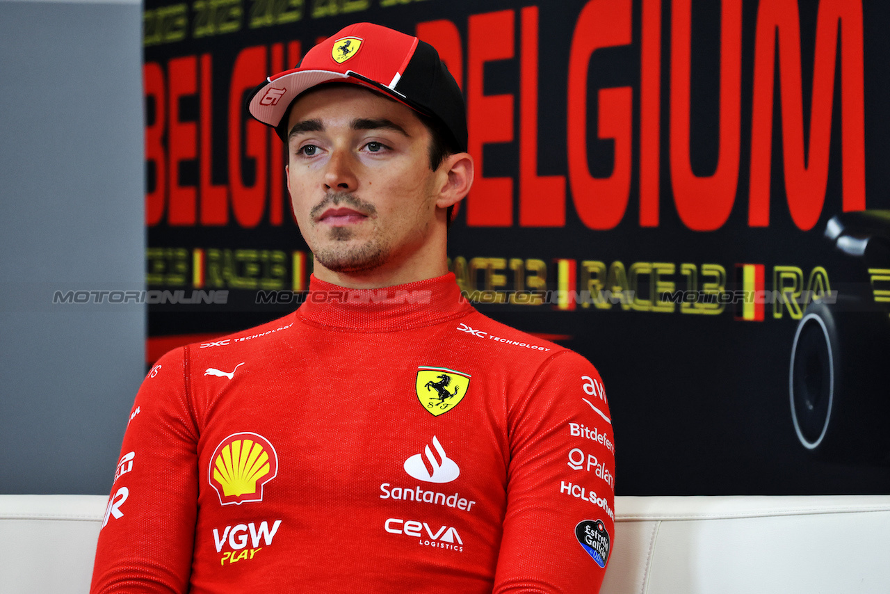 GP BELGIO, Charles Leclerc (MON) Ferrari in the post qualifying FIA Press Conference.
28.07.2023. Formula 1 World Championship, Rd 13, Belgian Grand Prix, Spa Francorchamps, Belgium, Qualifiche Day.
- www.xpbimages.com, EMail: requests@xpbimages.com © Copyright: Bearne / XPB Images