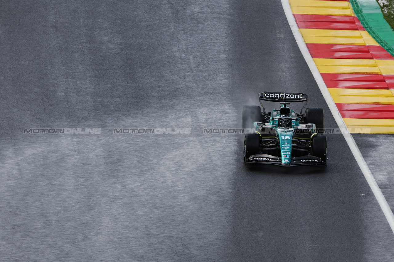 GP BELGIO, Lance Stroll (CDN) Aston Martin F1 Team AMR23.
28.07.2023. Formula 1 World Championship, Rd 13, Belgian Grand Prix, Spa Francorchamps, Belgium, Qualifiche Day.
 - www.xpbimages.com, EMail: requests@xpbimages.com © Copyright: Rew / XPB Images