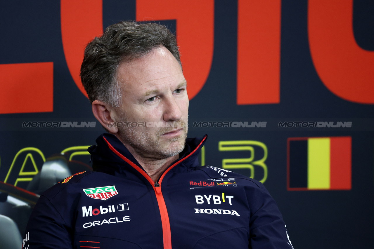 GP BELGIO, Christian Horner (GBR) Red Bull Racing Team Principal in the FIA Press Conference.

28.07.2023. Formula 1 World Championship, Rd 13, Belgian Grand Prix, Spa Francorchamps, Belgium, Qualifiche Day.

- www.xpbimages.com, EMail: requests@xpbimages.com © Copyright: Bearne / XPB Images