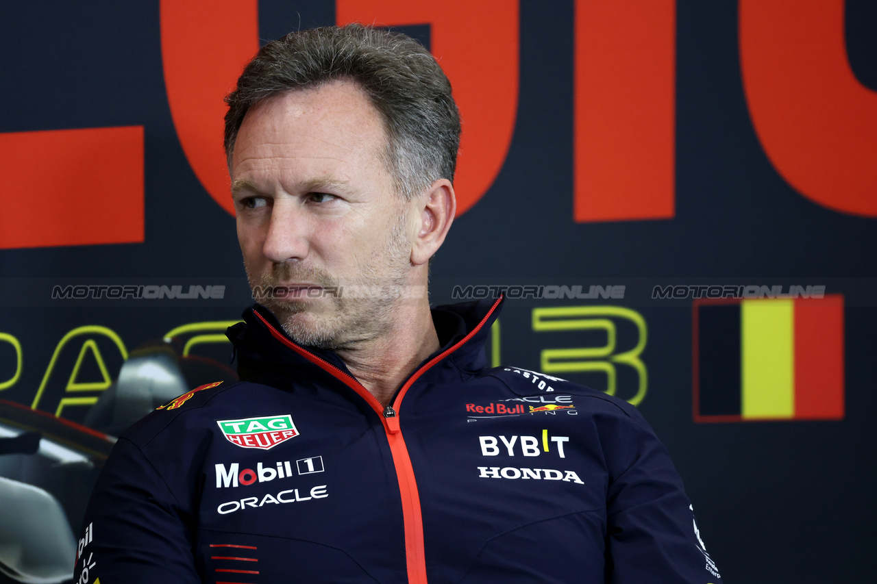 GP BELGIO, Christian Horner (GBR) Red Bull Racing Team Principal in the FIA Press Conference.

28.07.2023. Formula 1 World Championship, Rd 13, Belgian Grand Prix, Spa Francorchamps, Belgium, Qualifiche Day.

- www.xpbimages.com, EMail: requests@xpbimages.com © Copyright: Bearne / XPB Images