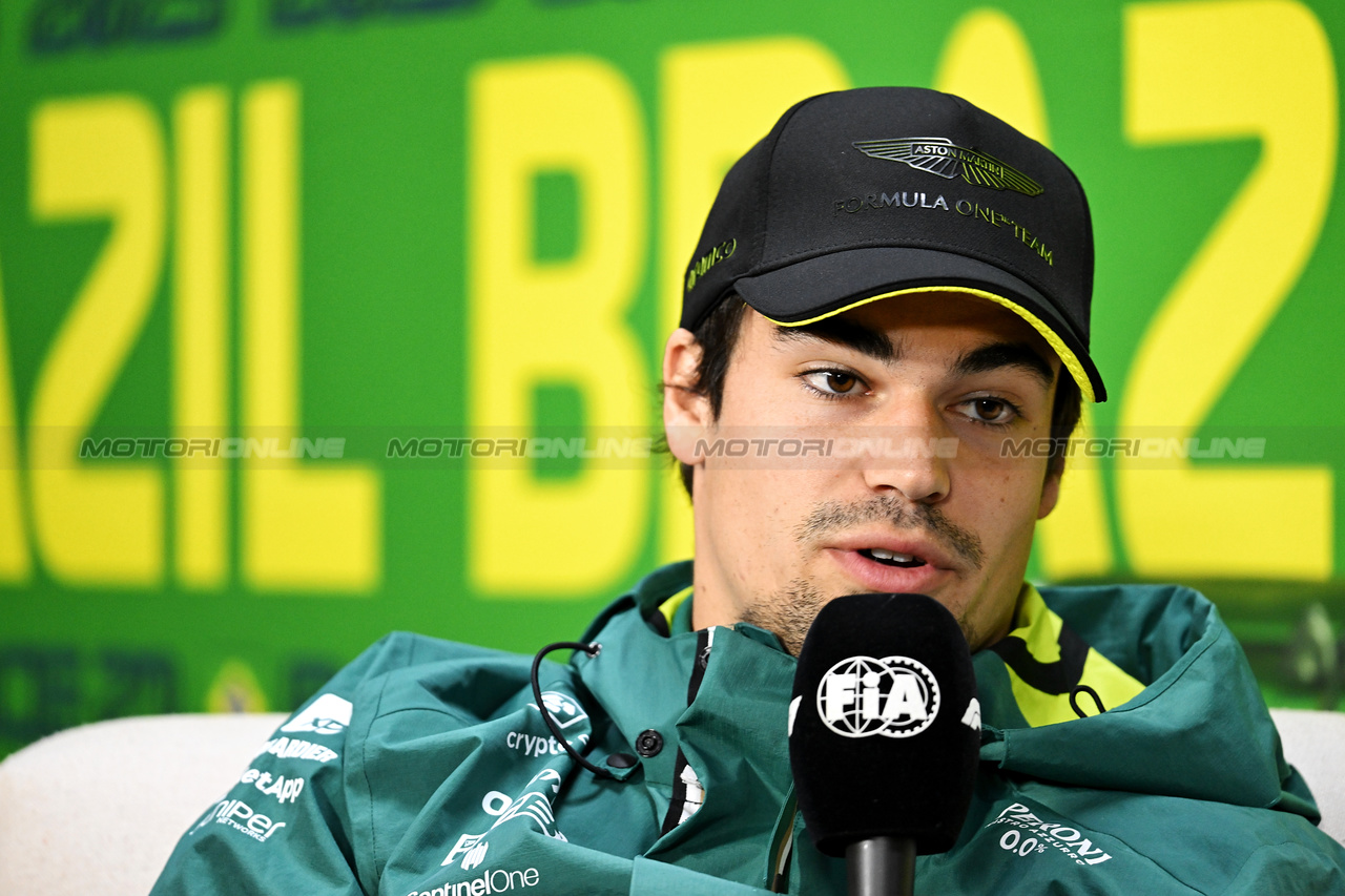 GP BRASILE, Lance Stroll (CDN) Aston Martin F1 Team in the FIA Press Conference.

02.11.2023. Formula 1 World Championship, Rd 21, Brazilian Grand Prix, Sao Paulo, Brazil, Preparation Day.

- www.xpbimages.com, EMail: requests@xpbimages.com © Copyright: Price / XPB Images